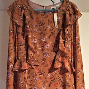 long sleeve floral chiffon dress with ruffles